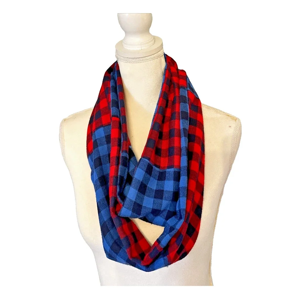 Handmade Woman's Lightweight Flannel Infinity/Cowl Scarf Plaid Upcycled